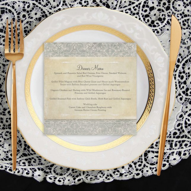 Grey Vintage French Regency Lace Weddings Menu (Creator Uploaded)