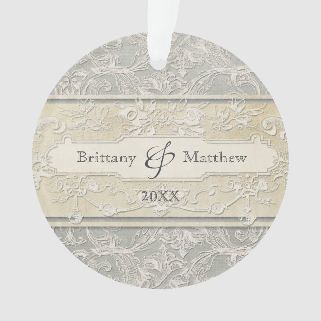 Grey Vintage French Regency Lace Weddings Ornament (Front)