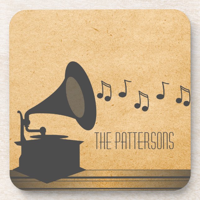 Grey Vintage Gramophone Coaster Set (Front)