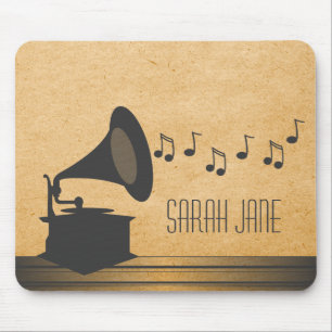 Grey Vintage Gramophone Mousepad