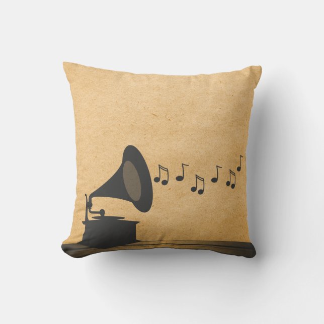 Grey Vintage Gramophone Pillow (Front)