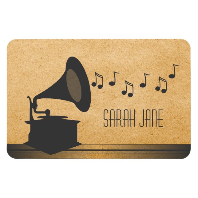 Grey Vintage Gramophone Premium Magnet (Horizontal)
