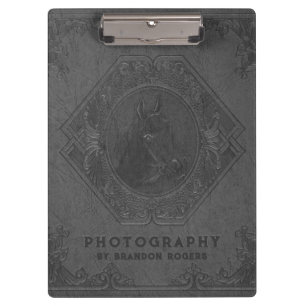 Grey vintage leather embossed horse-head clipboard