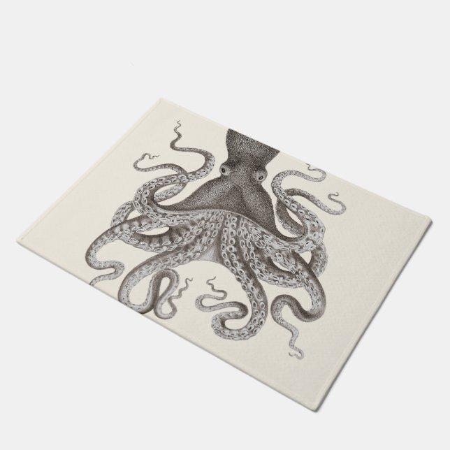 Grey Vintage Octopus Illustration Doormat (Angled)