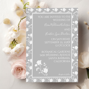 Grey Vintage Rose Wedding Invitation