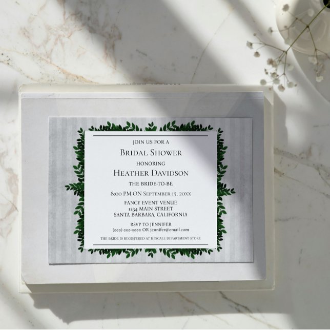Grey Vintage Striped Foliage Bridal Shower Invite (Gray Vintage Striped Foliage Bridal Shower Invite)