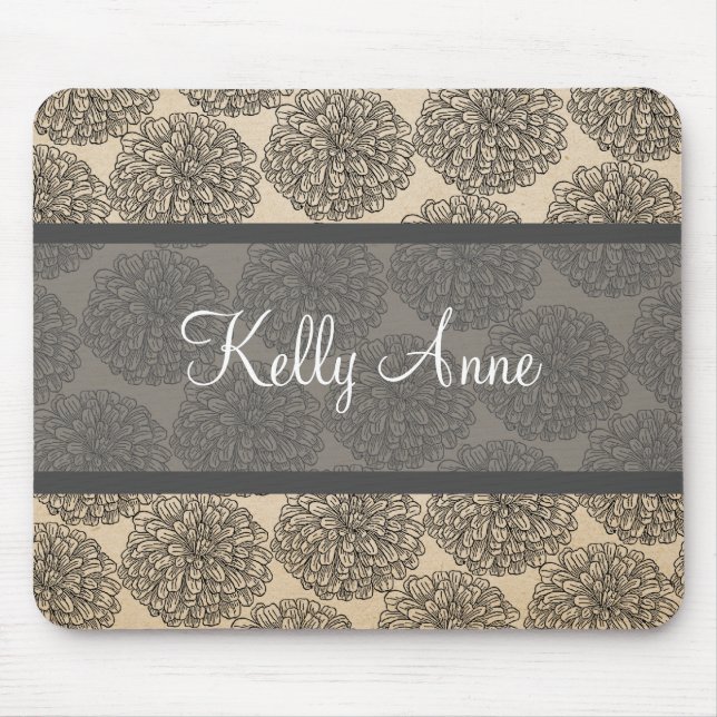 Grey Vintage Zinnia Mousepad (Front)