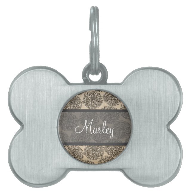 Grey Vintage Zinnia Pet Tag (Front)