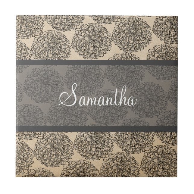 Grey Vintage Zinnia Tile (Front)
