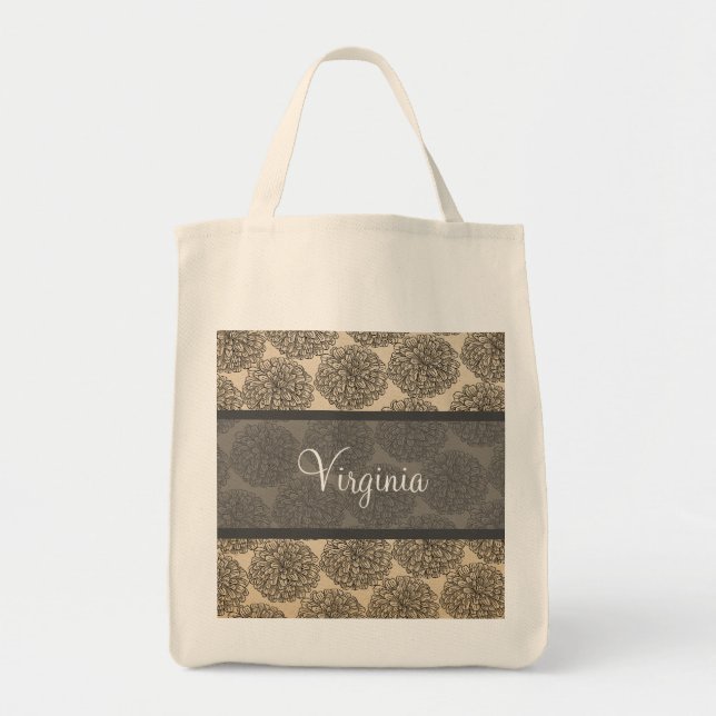Grey Vintage Zinnia Tote Bag (Front)