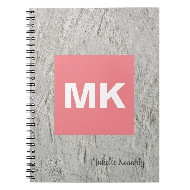 Grey Wall Pink Monogrammed Professional Modern Notebook (Front)