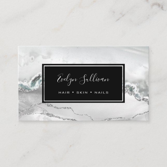 grey watercolor agate business card (Front)