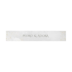 Grey Watercolor and Gold Dust Round Return Address Invitation Belly Band