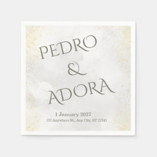 Grey Watercolor and Gold Dust Round Return Address Napkin
