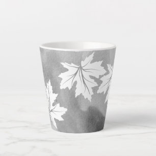 Grey watercolor and white maple leaves latte mug