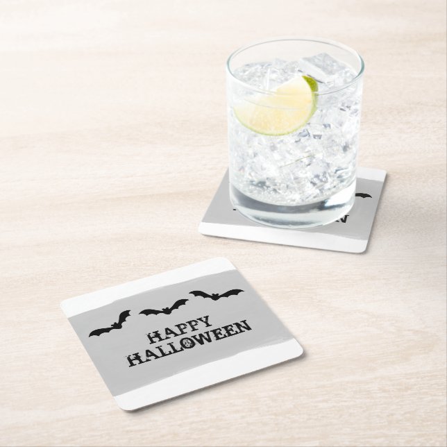 Grey Watercolor Bats Halloween Paper Coasters (Insitu)