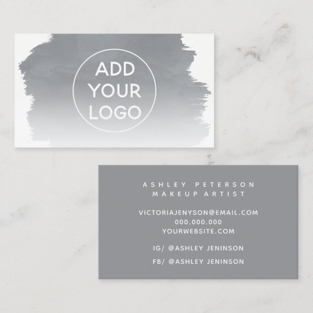 Grey watercolor brushstroke upload your logo business card (Front/Back)