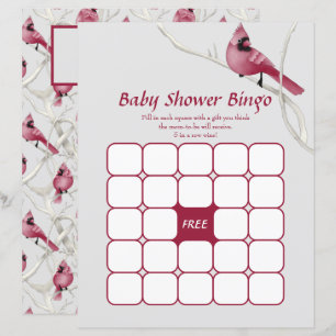 Grey Watercolor Cardinal Baby Shower Bingo Game