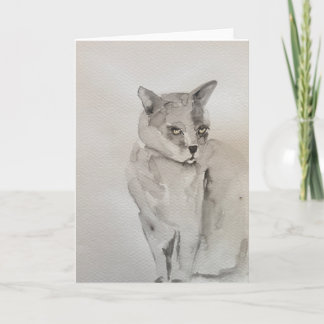 grey watercolor cat  card