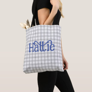 Grey Watercolor Gingham Personalised Tote Bag