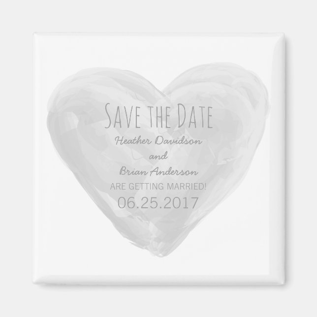Grey Watercolor Heart Save the Date Magnet (Front)