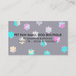 Grey Watercolor paws boarding dogs pet grooming Business Card