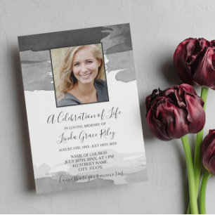 Grey Watercolor - Photo - Celebration of Life Invitation