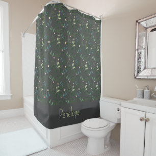 Grey watercolor pink and white flowers shower curtain