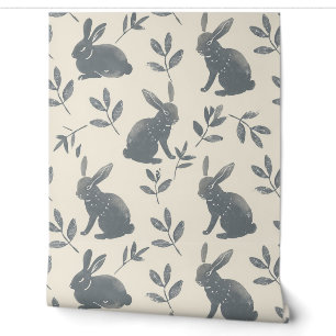 Grey watercolor rabbits on beige background wallpaper