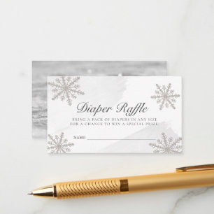 Grey Watercolor Snowflakes Diaper Raffle Ticket Enclosure Card