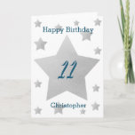 Grey Watercolor Stars 11th Birthday Card<br><div class="desc">Grey watercolor stars happy 11th birthday card for son, grandson, nephew, etc.. The front features watercolor grey stars and a place for you to personalise with the birthday recipient's name. The inside card message can be easily personalised and the back with the year. This would make a great personalised eleventh...</div>