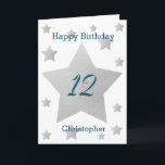 Grey Watercolor Stars 12th Birthday Card<br><div class="desc">Grey watercolor stars happy 12th birthday card for son, grandson, nephew, etc.. The front features watercolor grey stars and a place for you to personalise with the birthday recipient's name. The inside card message can be easily personalised and the back with the year. This would make a great personalised twelfth...</div>