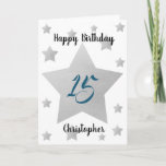 Grey Watercolor Stars 15th Birthday Card<br><div class="desc">Personalised grey watercolor stars 15th birthday card for him. The front features watercolor grey stars and a place for you to personalise with the birthday recipient's name. The inside card message can be easily personalised and the back with the year. This stars personalised 15th birthday card would make a unique...</div>