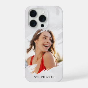 Grey Watercolor Wash Personalised Photo with Name iPhone 15 Pro Case