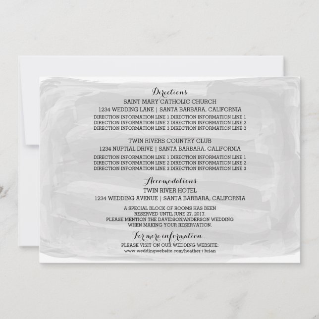 Grey Watercolor Wedding Information Card (Front)