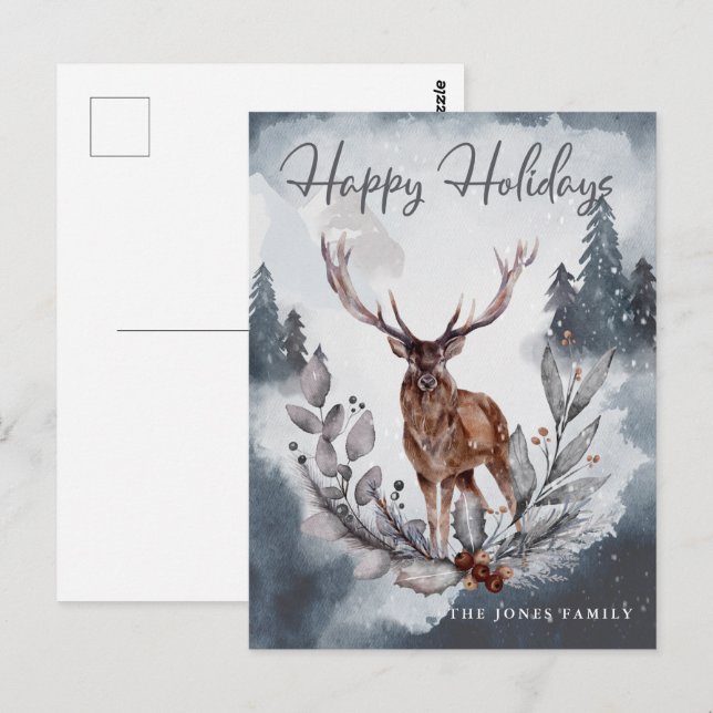 Grey Watercolor Winter Christmas Holiday Postcard (Front/Back)