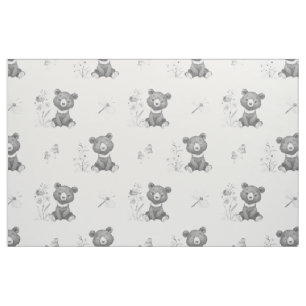 Grey Watercolor Woodland Animals Baby Bear Nursery Fabric