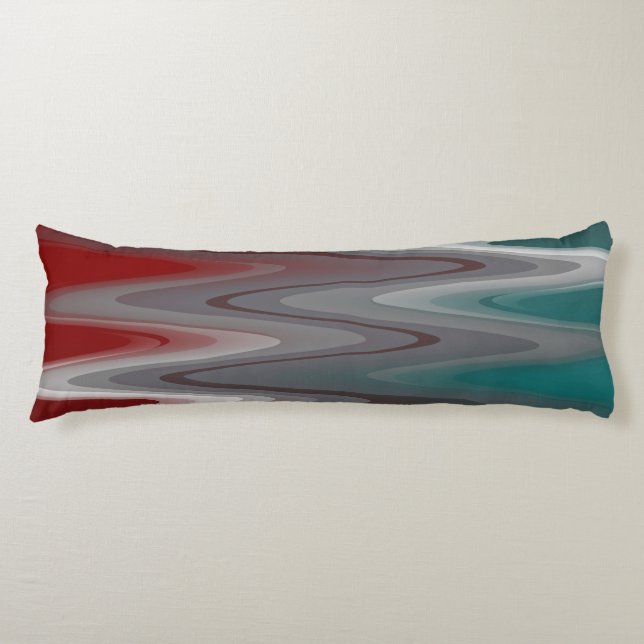Grey waves on burgundy teal body cushion (Front)