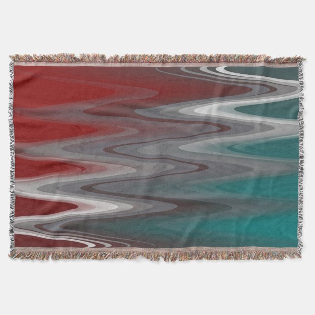 Grey waves on burgundy teal throw blanket (Front)