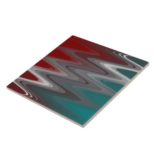 Grey waves on burgundy teal tile (Side)