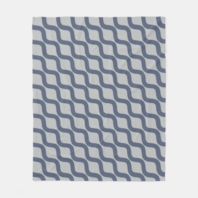 Grey Wavy Line Retro Minimal Scandinavian Pattern Fleece Blanket (Front)