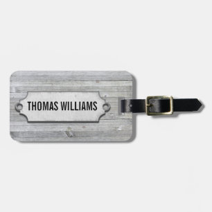 grey weathered wood with beveled tag