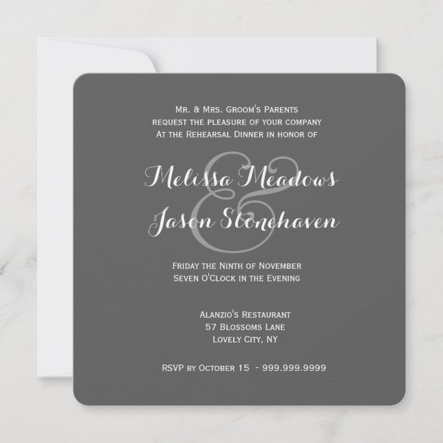 Grey Wedding Damask Lace Rehearsal Dinner 3 Invitation (Front)