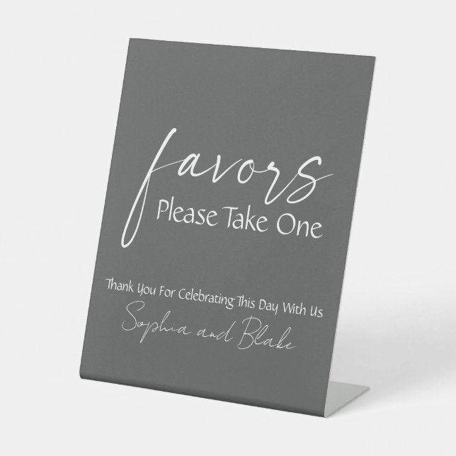 Grey Wedding Favours Pedestal Sign (Front)