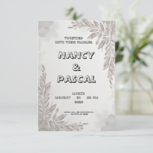 Grey wedding invitation featuring floral elements