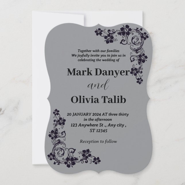Grey wedding invitation / simple & romantic design (Front)
