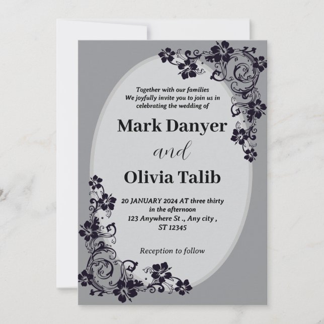 Grey wedding invitation / simple & romantic design (Front)