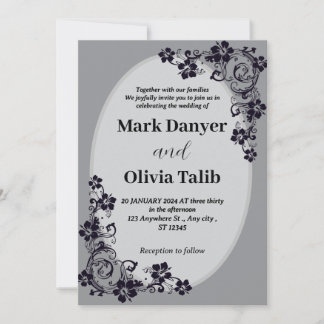 Grey wedding invitation / simple & romantic design