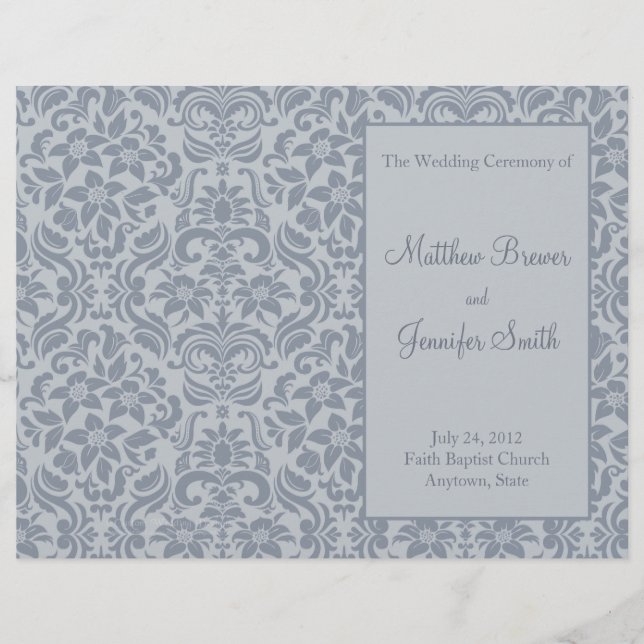 Grey Wedding Order of Service & Ceremony Program (Front)