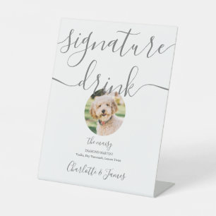 Grey Wedding Pet Signature Drink Pedestal Sign
